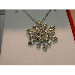 NECKLACE - DIAMOND SNOWFAKE SLIDE PENDANT AND STERLING SILVER CHAIN - INCLUDES CERTIFICATE - $275 - 