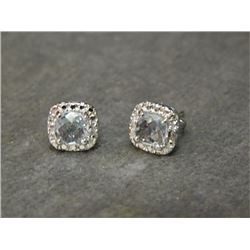 EARRINGS -  NEW FACETED BLUE TOPAZ AND DIAMOND EARRINGS IN STERLING SILVER SETTING - POST AND BUTTER