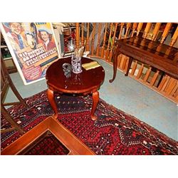 MAHOGANY & GLASS OVAL END TABLE - QUEEN ANN LEGS