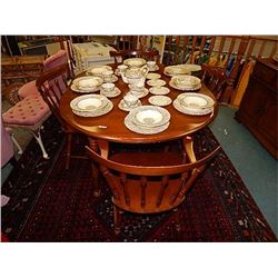 VILAS MAPLE DINING TABLE WITH 2 LEAFS & 3 DINING CHAIRS & 1 CAPTAINS CHAIR = 7 PC TTL