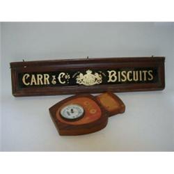 A 'CARR & CO BISCUIT' ADVERTISING SIGN, early 20th Century, length 78cm, with an 'OXO' barometer...
