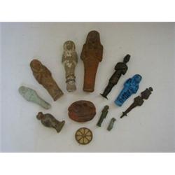 A COLLECTION OF ANTIQUITIES, Egyptian ushabti figures, faience, scarabs, glass fragments etc, (in...