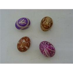 FOUR PAINTED EGGS, birds and floral subjects, two bearing dates '1873' and '1879' (4)  80-100...