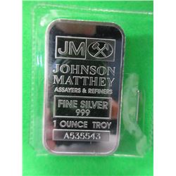 1 oz. - .999 Fine Silver "Johnson Matthey" Bar