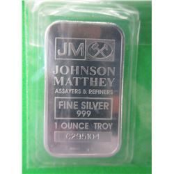 1 oz. - .999 Fine Silver "Johnson Matthey" Bar