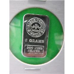 .999 Fine Silver "Monarch Mint" Bar - 5 grams