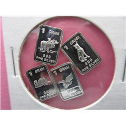 4 x .999 Fine Silver 1 gram  Art Bars