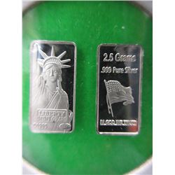 2 x .999 Silver "Statue of Liberty & Flag" Bars