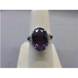6.45 CT "Checkerboard Cut" Amethyst & Diamond Ring