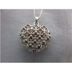 Sterling Silver & Garnet 3D Heart Necklace