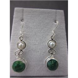 New - Emerald & Pearl French Hook Earrings