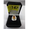 Image 2 : Orange Baltic Amber Solitaire Ring - Bezel Set