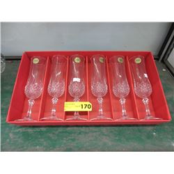 6 Crystal champagne flutes - new