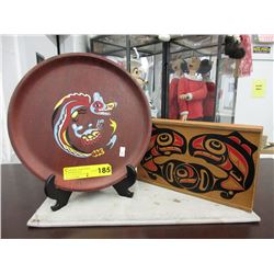 Decorated wood plate & box