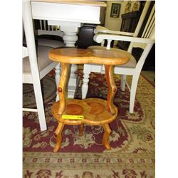 Burl Wood 3 leg accent table with kneecaps