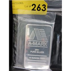 10 Troy Oz. "A-MARK" .999 Pure Silver Bullion Bar.