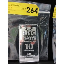 10 Troy Oz. "RMC" .999 Silver Investors Bar