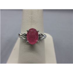 3.18 CT Red Ruby Ring set with 2 Diamonds