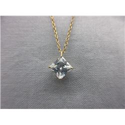 10KT Gold Pendant set with Princess-cut CZ stone