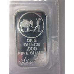 1 Troy Oz. - .999 Silver Bar "Miner & Mule" motif
