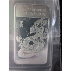 1/2 Troy Oz. - 2013 Year of the Snake Silver Bar