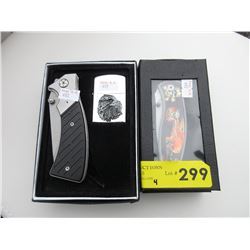 4 New folding knives - 2 with lighters