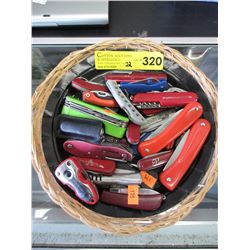 22 Used folding knives - some with logo's