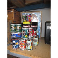14 Sports themed tins and 1 sports themed print