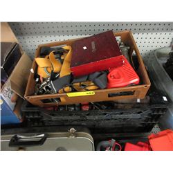 Crate of used tools & safety harnesses