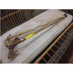 2 Folk art canes made from tree branches