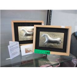 Pair of "David Mon Petit" framed glass sculptures