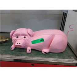 Hand carved wood "Folk Art" pig statue