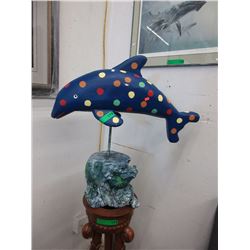 Hand carved wood "Folk Art" dolphin statue