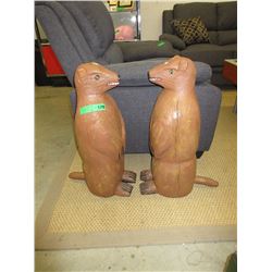 Pair of carved wood "Folk Art" Animal statues