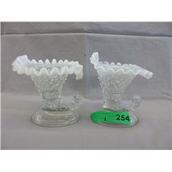 Pair of Vintage Hobnail Cornucopia vases