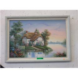 Paint on canvas cottage scene