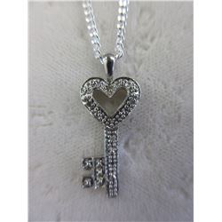 Diamond-set Heart-Shape Key Pendant/Necklace