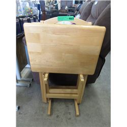 Wood TV tray set - used