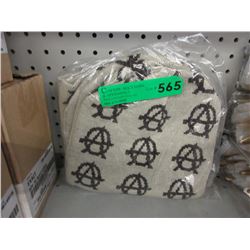 10 Knitted toques - beige & brown anarchy symbols