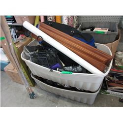 2 Totes of used sports gear & household goods