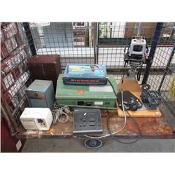 Shelf lot of vintage electronics