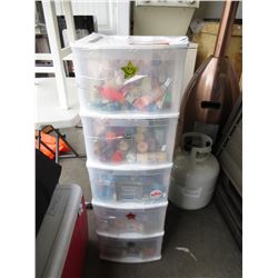 Plastic storage drawer & contents - used