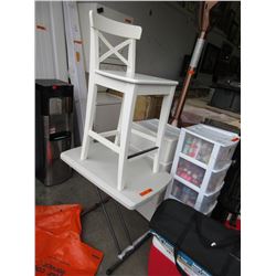 Wood chair & small folding table - used