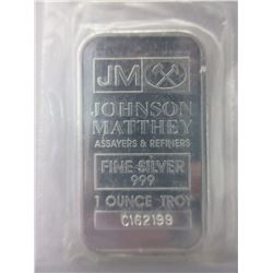 .999 Fine Silver Johnson Matthey Bar - 1 oz.
