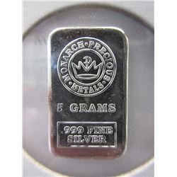 .999 Fine Silver Monarch Mint Bar - 5 grams