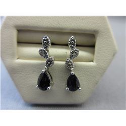 New 1 CT Blue Sapphire & Diamond Earrings