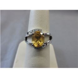 Yellow Orange Oval Citrine Ring