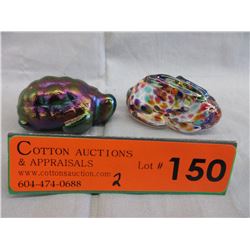 Robert Held art glass turtle & rabbit paperweights