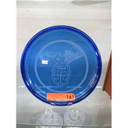 Blue etched glass plate with Haida design