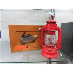 Wood keepsake box & vintage oil lamp